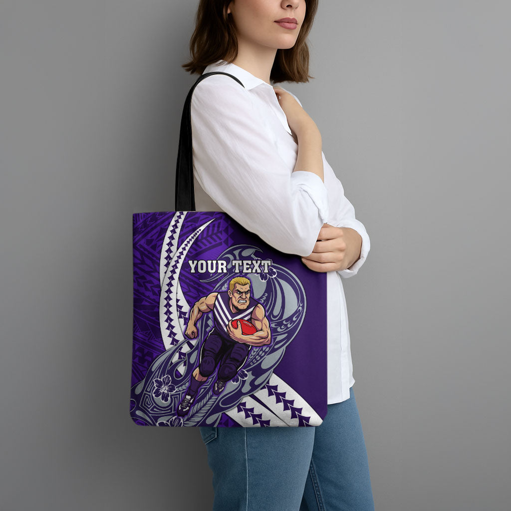 Personalized Fremantle Dockers Tote Bag Polynesian Tribal Freo Mascot With Hibiscus Floral Art
