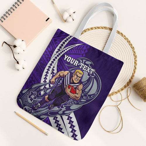 Personalized Fremantle Dockers Tote Bag Polynesian Tribal Freo Mascot With Hibiscus Floral Art