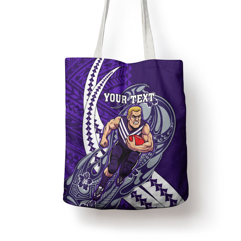 Personalized Fremantle Dockers Tote Bag Polynesian Tribal Freo Mascot With Hibiscus Floral Art