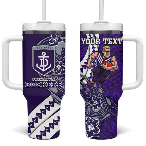 Personalized Fremantle Dockers Tumbler With Handle Polynesian Tribal Freo Mascot With Hibiscus Floral Art