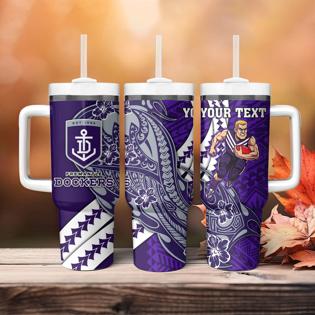 Personalized Fremantle Dockers Tumbler With Handle Polynesian Tribal Freo Mascot With Hibiscus Floral Art