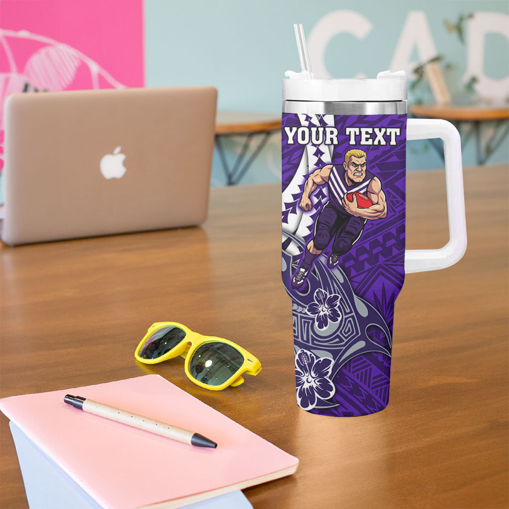 Personalized Fremantle Dockers Tumbler With Handle Polynesian Tribal Freo Mascot With Hibiscus Floral Art