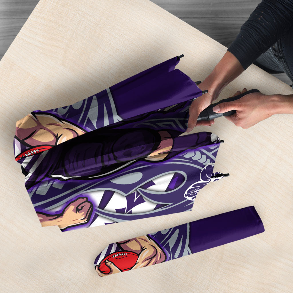 Personalized Fremantle Dockers Umbrella Polynesian Tribal Freo Mascot With Hibiscus Floral Art