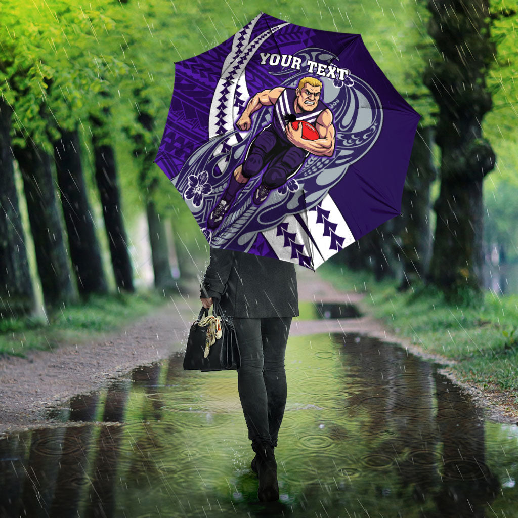 Personalized Fremantle Dockers Umbrella Polynesian Tribal Freo Mascot With Hibiscus Floral Art