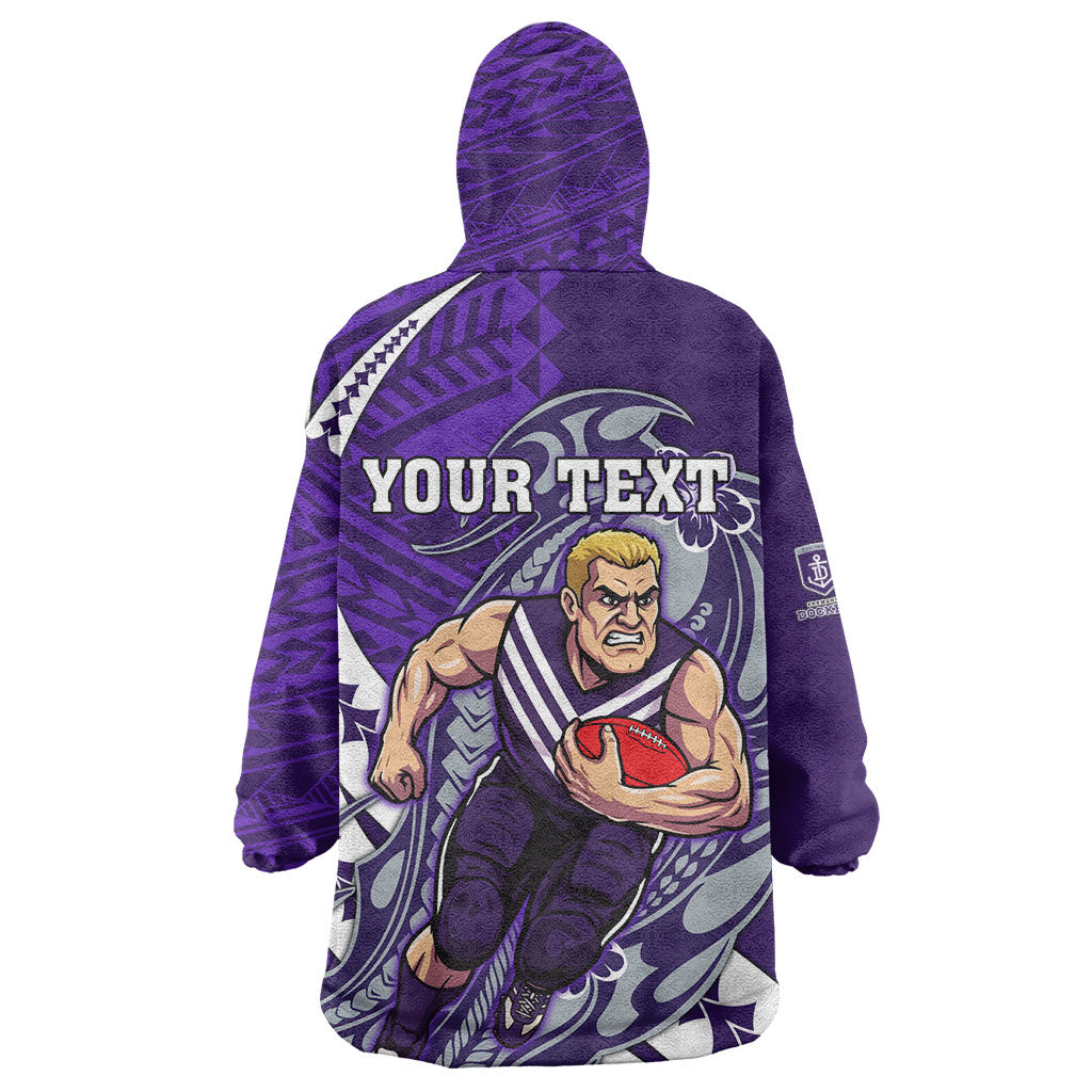 Personalized Fremantle Dockers Wearable Blanket Hoodie Polynesian Tribal Freo Mascot With Hibiscus Floral Art
