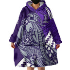 Personalized Fremantle Dockers Wearable Blanket Hoodie Polynesian Tribal Freo Mascot With Hibiscus Floral Art