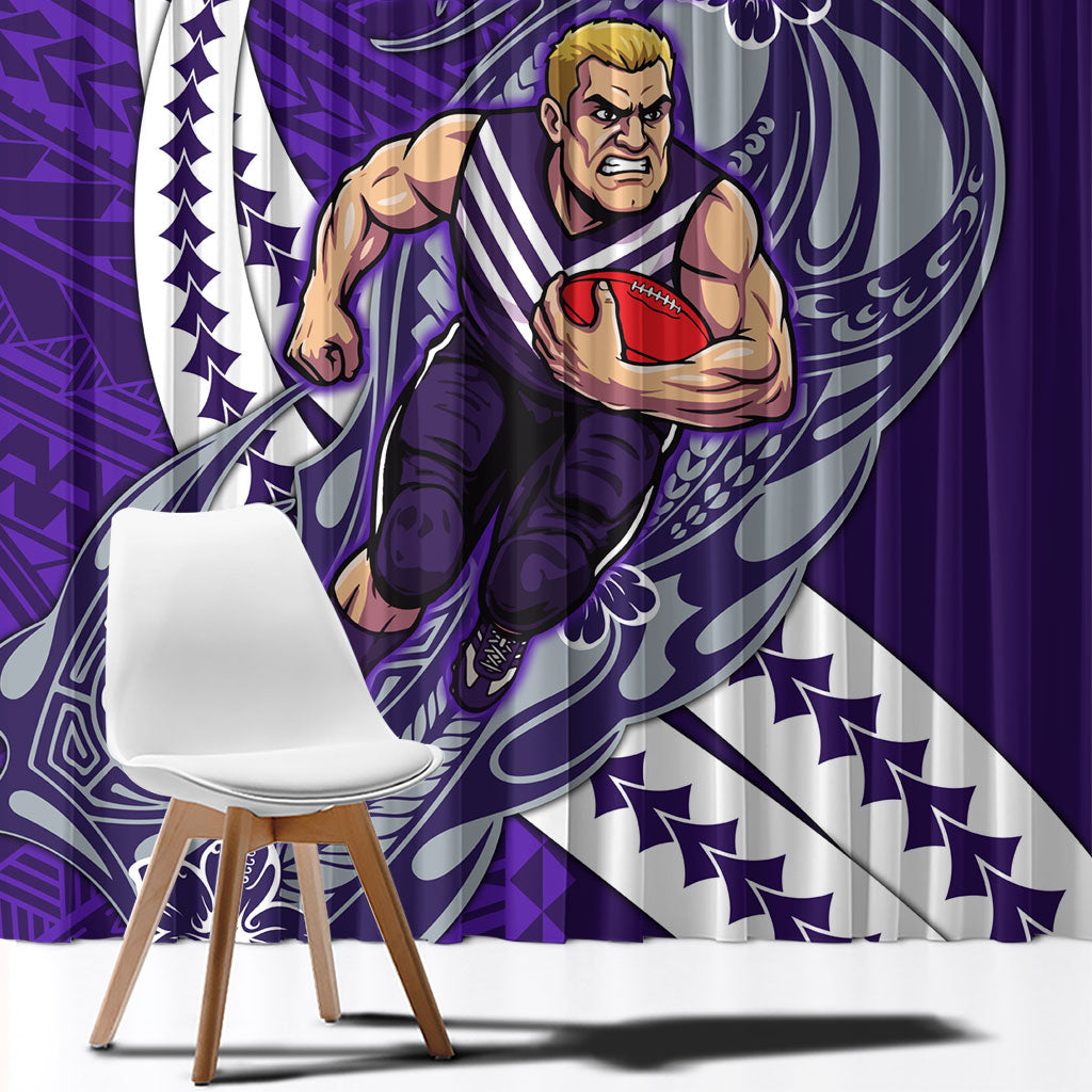 Personalized Fremantle Dockers Window Curtain Polynesian Tribal Freo Mascot With Hibiscus Floral Art
