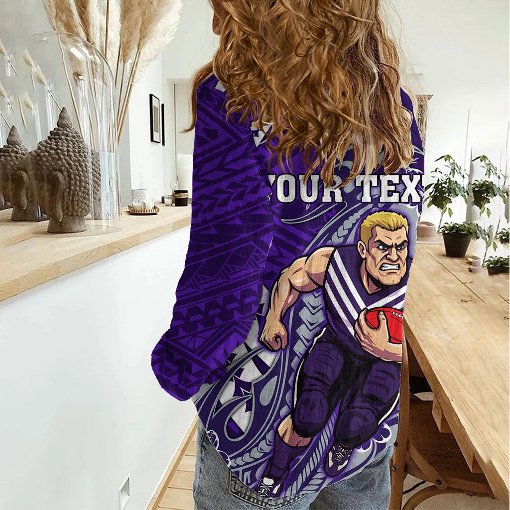 Personalized Fremantle Dockers Women Casual Shirt Polynesian Tribal Freo Mascot With Hibiscus Floral Art