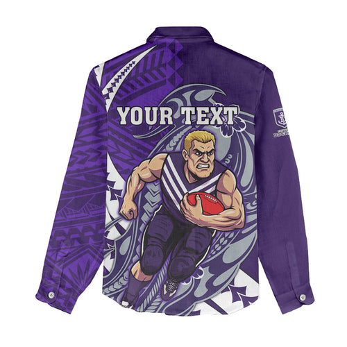 Personalized Fremantle Dockers Women Casual Shirt Polynesian Tribal Freo Mascot With Hibiscus Floral Art