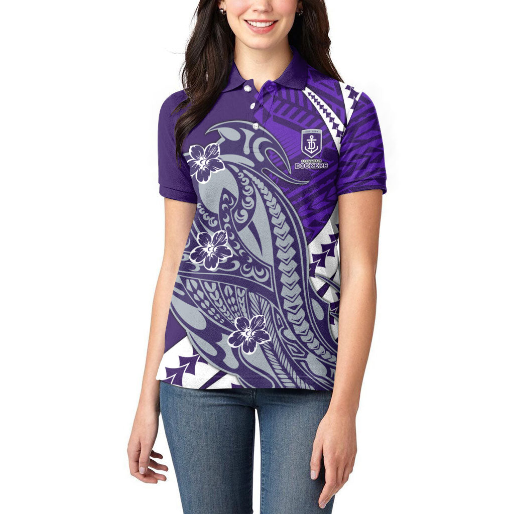 Personalized Fremantle Dockers Women Polo Shirt Polynesian Tribal Freo Mascot With Hibiscus Floral Art