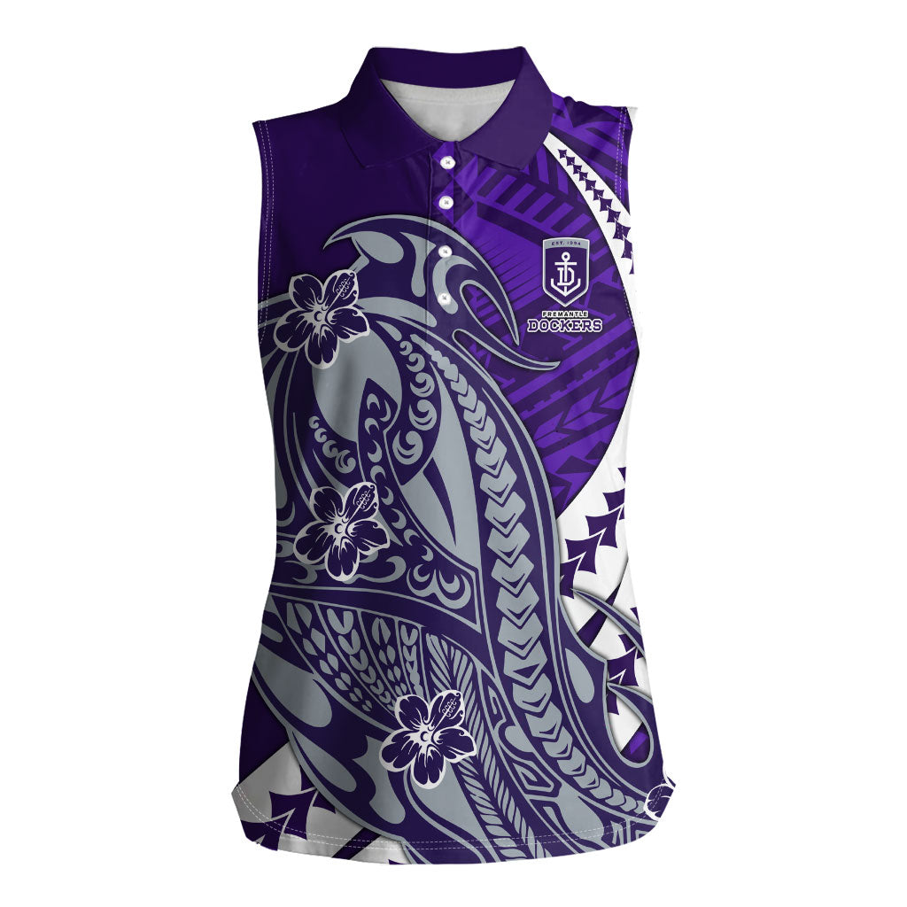 Personalized Fremantle Dockers Women Sleeveless Polo Shirt Polynesian Tribal Freo Mascot With Hibiscus Floral Art