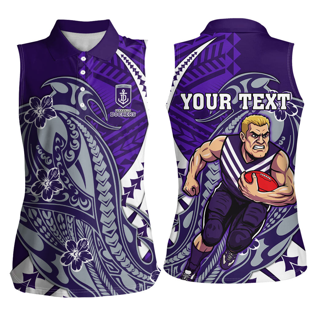 Personalized Fremantle Dockers Women Sleeveless Polo Shirt Polynesian Tribal Freo Mascot With Hibiscus Floral Art