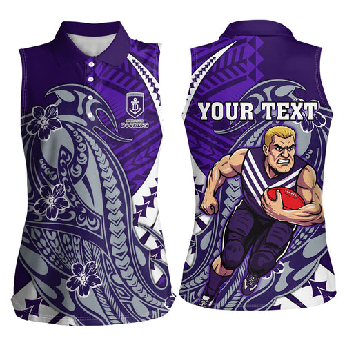Personalized Fremantle Dockers Women Sleeveless Polo Shirt Polynesian Tribal Freo Mascot With Hibiscus Floral Art