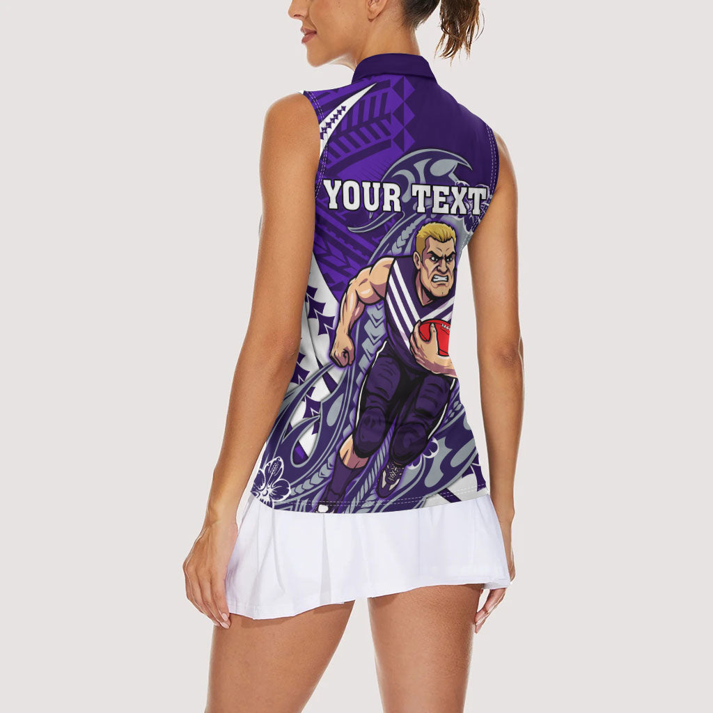 Personalized Fremantle Dockers Women Sleeveless Polo Shirt Polynesian Tribal Freo Mascot With Hibiscus Floral Art