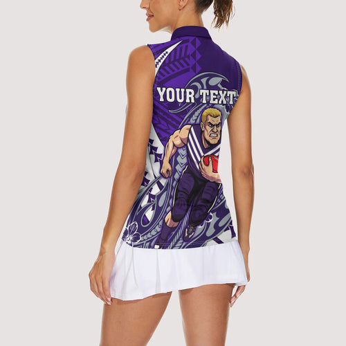 Personalized Fremantle Dockers Women Sleeveless Polo Shirt Polynesian Tribal Freo Mascot With Hibiscus Floral Art