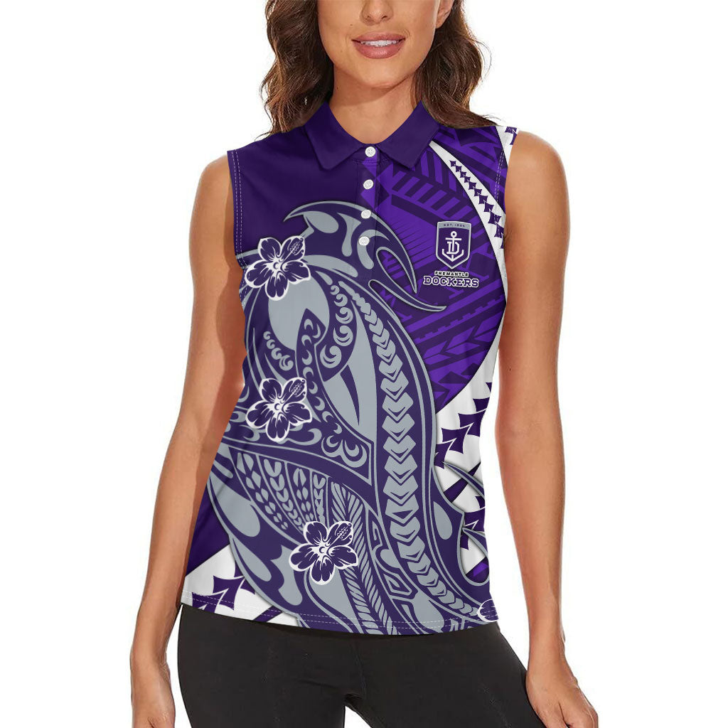 Personalized Fremantle Dockers Women Sleeveless Polo Shirt Polynesian Tribal Freo Mascot With Hibiscus Floral Art