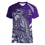 Personalized Fremantle Dockers Women V-Neck T-Shirt Polynesian Tribal Freo Mascot With Hibiscus Floral Art