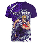 Personalized Fremantle Dockers Women V-Neck T-Shirt Polynesian Tribal Freo Mascot With Hibiscus Floral Art