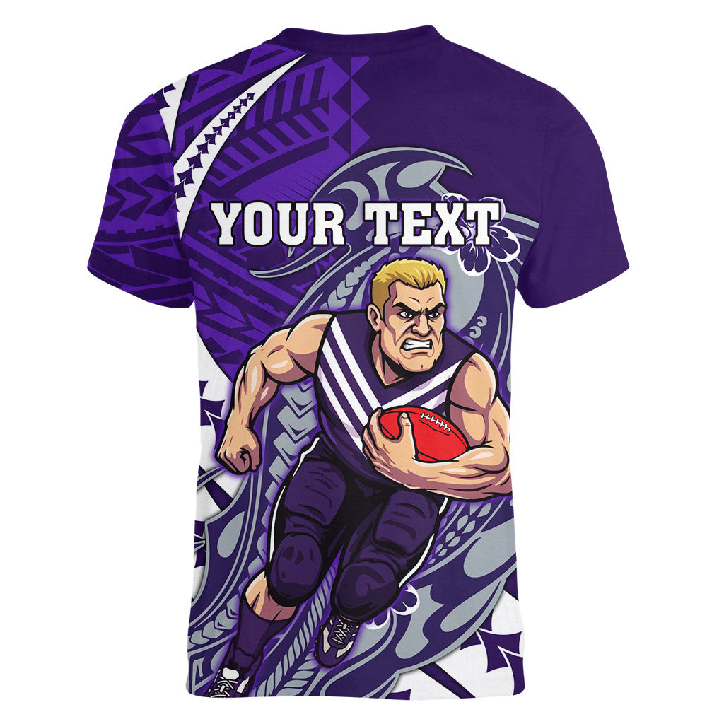 Personalized Fremantle Dockers Women V-Neck T-Shirt Polynesian Tribal Freo Mascot With Hibiscus Floral Art