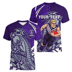 Personalized Fremantle Dockers Women V-Neck T-Shirt Polynesian Tribal Freo Mascot With Hibiscus Floral Art