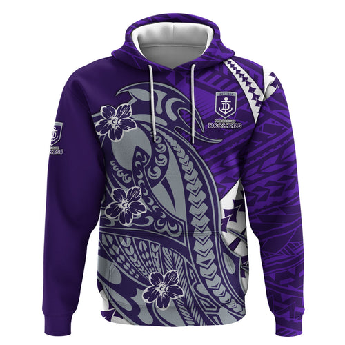 Personalized Fremantle Dockers Zip Hoodie Polynesian Tribal Freo Mascot With Hibiscus Floral Art
