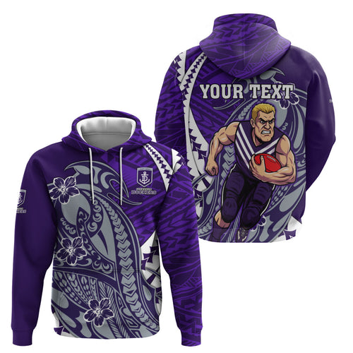Personalized Fremantle Dockers Zip Hoodie Polynesian Tribal Freo Mascot With Hibiscus Floral Art