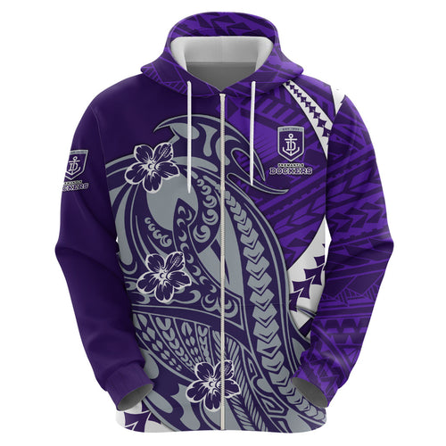 Personalized Fremantle Dockers Zip Hoodie Polynesian Tribal Freo Mascot With Hibiscus Floral Art