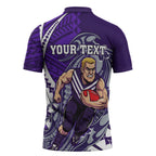 Personalized Fremantle Dockers Zipper Polo Shirt Polynesian Tribal Freo Mascot With Hibiscus Floral Art