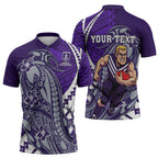 Personalized Fremantle Dockers Zipper Polo Shirt Polynesian Tribal Freo Mascot With Hibiscus Floral Art