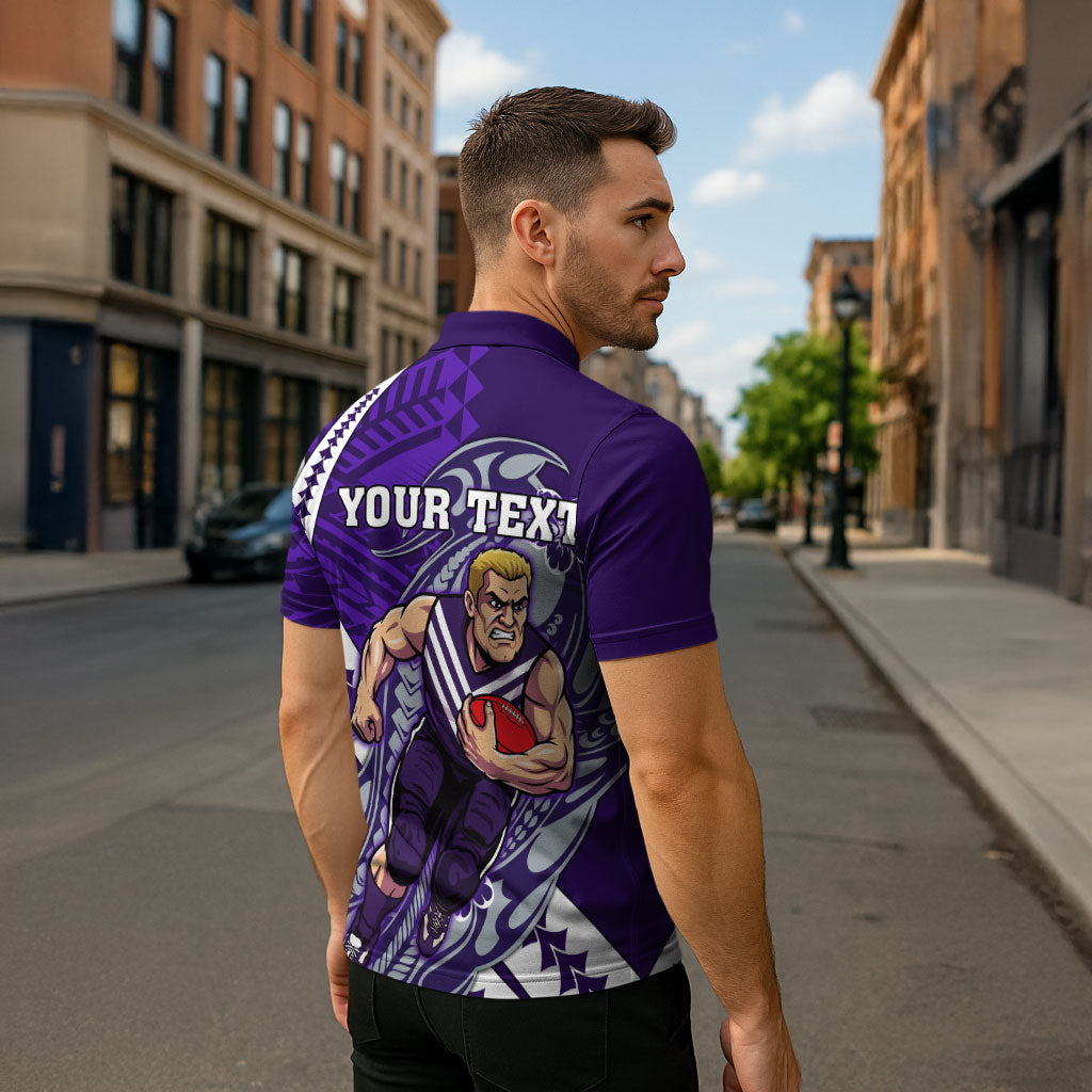 Personalized Fremantle Dockers Zipper Polo Shirt Polynesian Tribal Freo Mascot With Hibiscus Floral Art