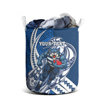 Personalized Geelong Cats Laundry Basket Polynesian Tribal Cat Mascot With Hibiscus Floral Art