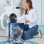 Personalized Geelong Cats Laundry Basket Polynesian Tribal Cat Mascot With Hibiscus Floral Art