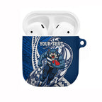 Personalized Geelong Cats AirPods Case Polynesian Tribal Cat Mascot With Hibiscus Floral Art