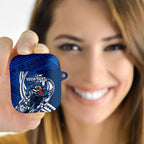 Personalized Geelong Cats AirPods Case Polynesian Tribal Cat Mascot With Hibiscus Floral Art