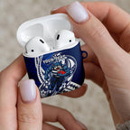 Personalized Geelong Cats AirPods Case Polynesian Tribal Cat Mascot With Hibiscus Floral Art
