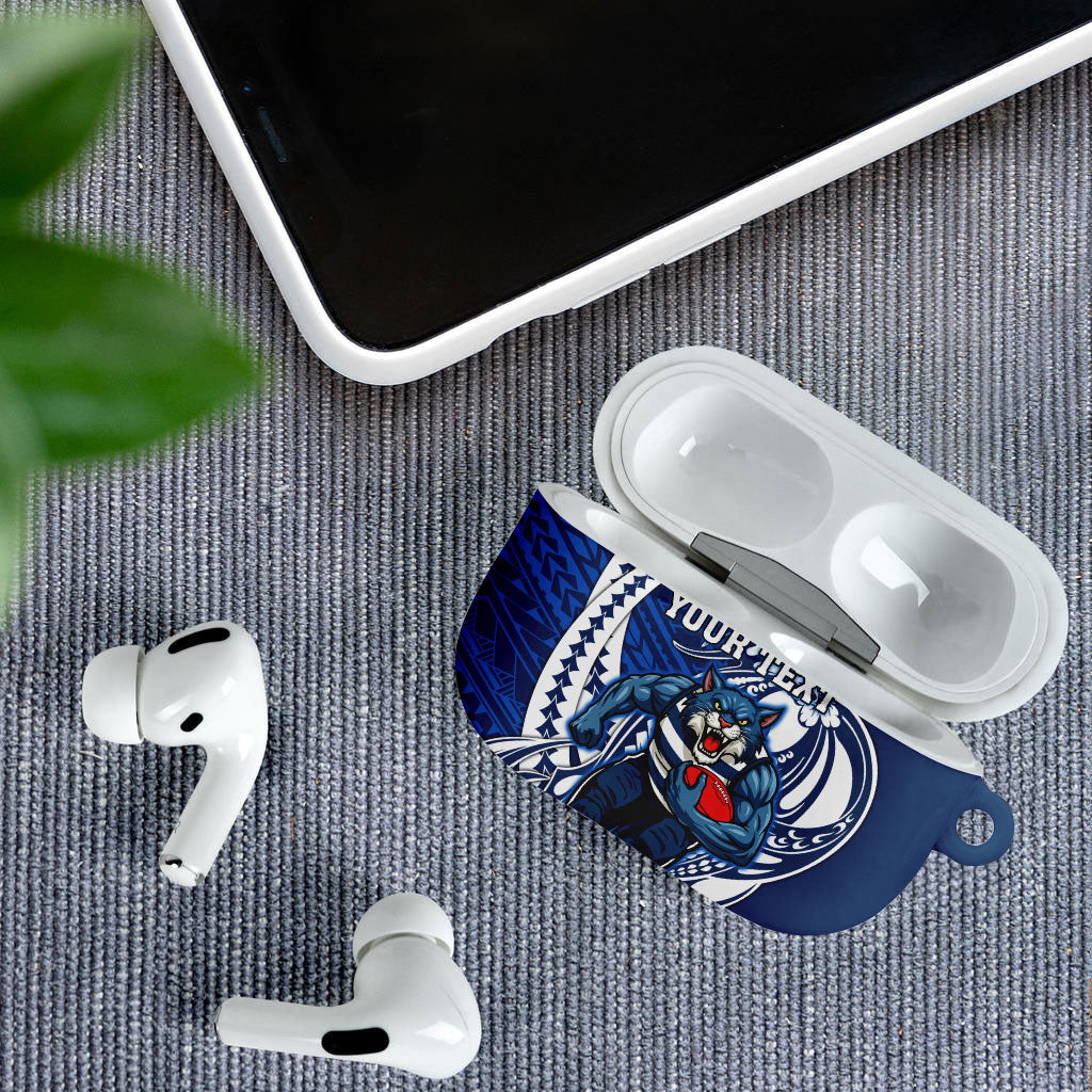 Personalized Geelong Cats AirPods Case Polynesian Tribal Cat Mascot With Hibiscus Floral Art