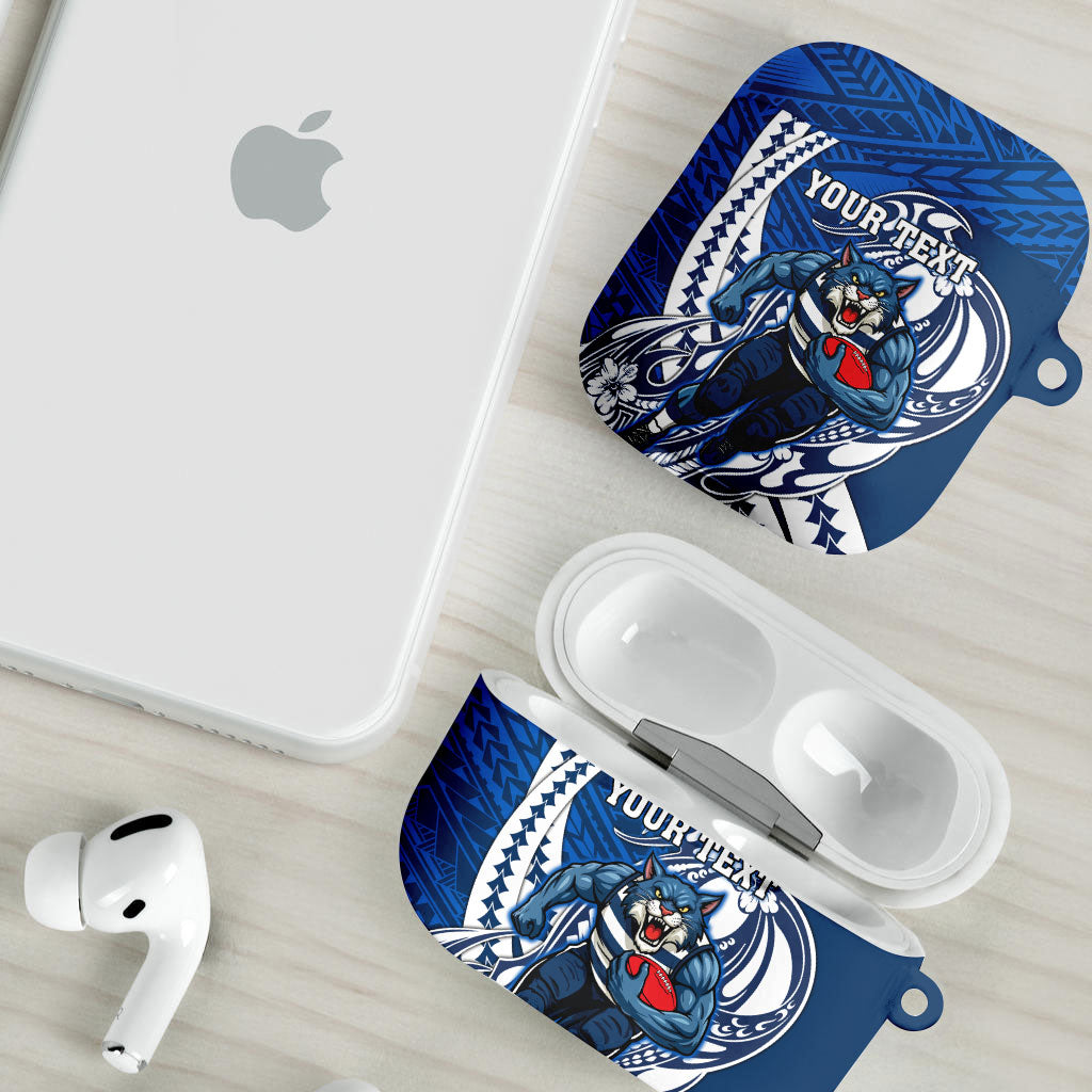 Personalized Geelong Cats AirPods Case Polynesian Tribal Cat Mascot With Hibiscus Floral Art