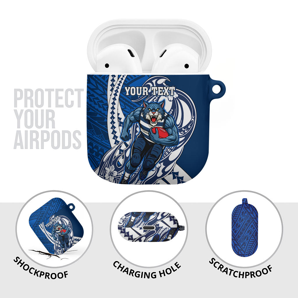 Personalized Geelong Cats AirPods Case Polynesian Tribal Cat Mascot With Hibiscus Floral Art