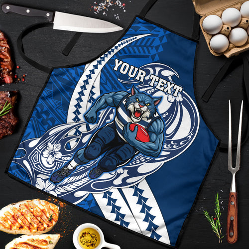 Personalized Geelong Cats Apron Polynesian Tribal Cat Mascot With Hibiscus Floral Art