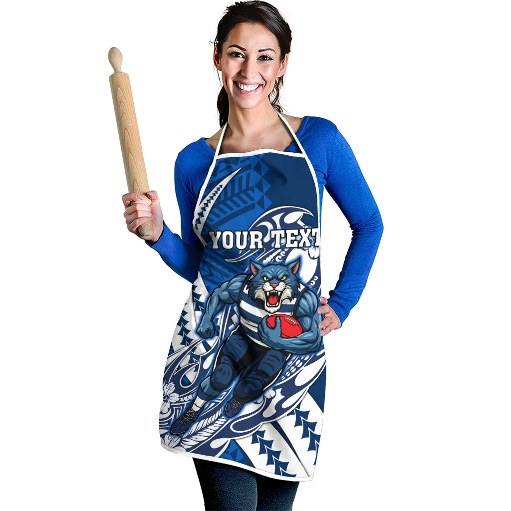 Personalized Geelong Cats Apron Polynesian Tribal Cat Mascot With Hibiscus Floral Art