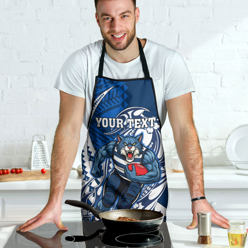 Personalized Geelong Cats Apron Polynesian Tribal Cat Mascot With Hibiscus Floral Art