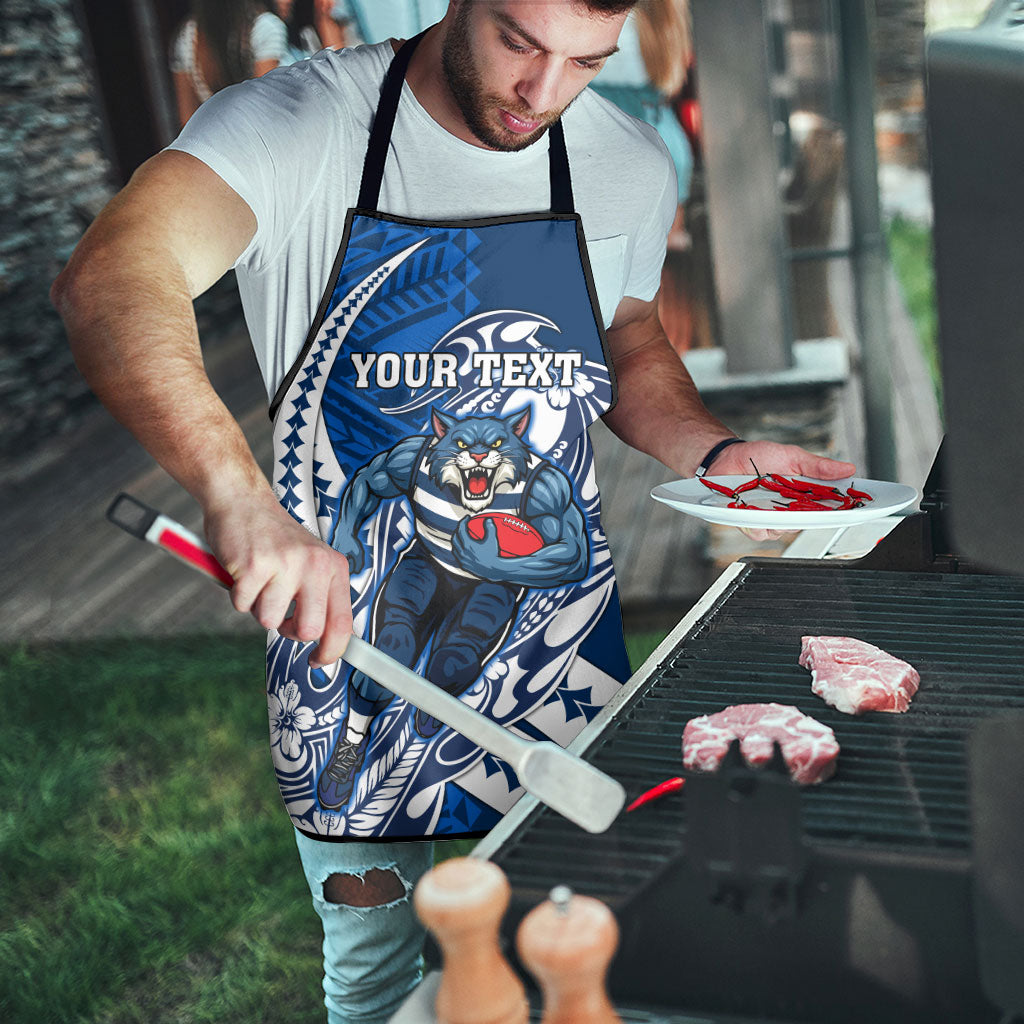 Personalized Geelong Cats Apron Polynesian Tribal Cat Mascot With Hibiscus Floral Art