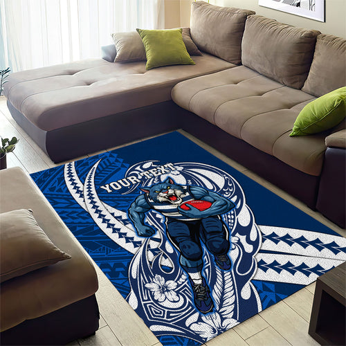 Personalized Geelong Cats Area Rug Polynesian Tribal Cat Mascot With Hibiscus Floral Art