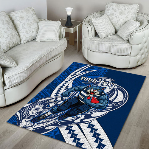 Personalized Geelong Cats Area Rug Polynesian Tribal Cat Mascot With Hibiscus Floral Art