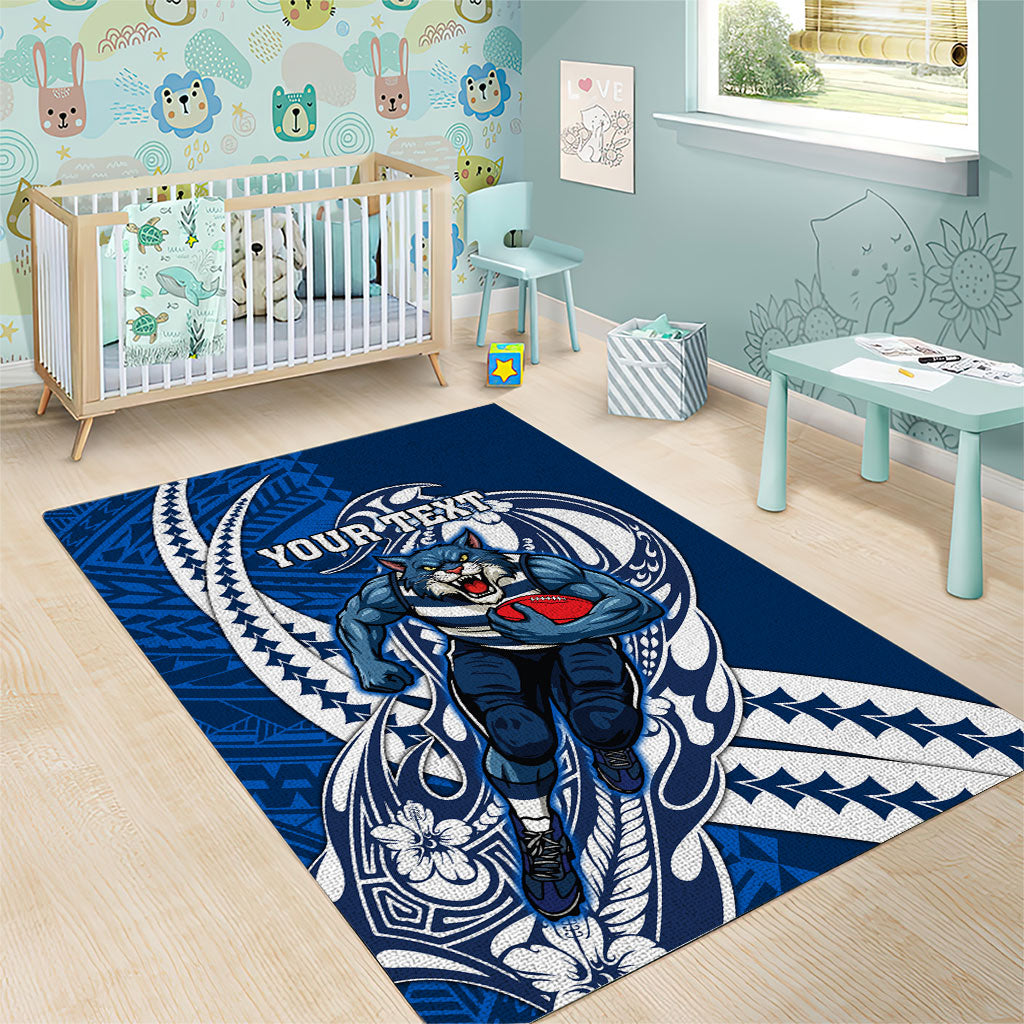 Personalized Geelong Cats Area Rug Polynesian Tribal Cat Mascot With Hibiscus Floral Art