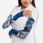 Personalized Geelong Cats Arm Sleeves Polynesian Tribal Cat Mascot With Hibiscus Floral Art