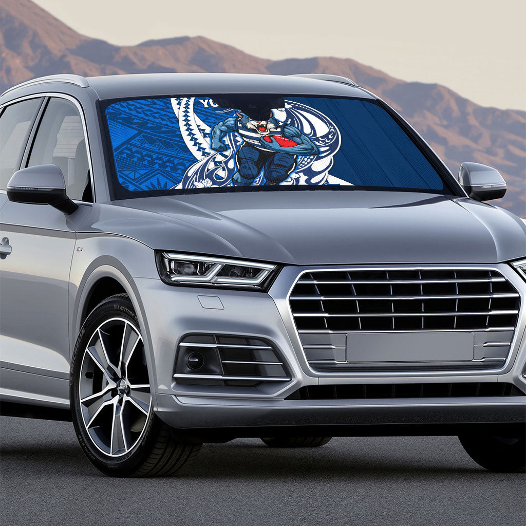Personalized Geelong Cats Auto Sun Shade Polynesian Tribal Cat Mascot With Hibiscus Floral Art
