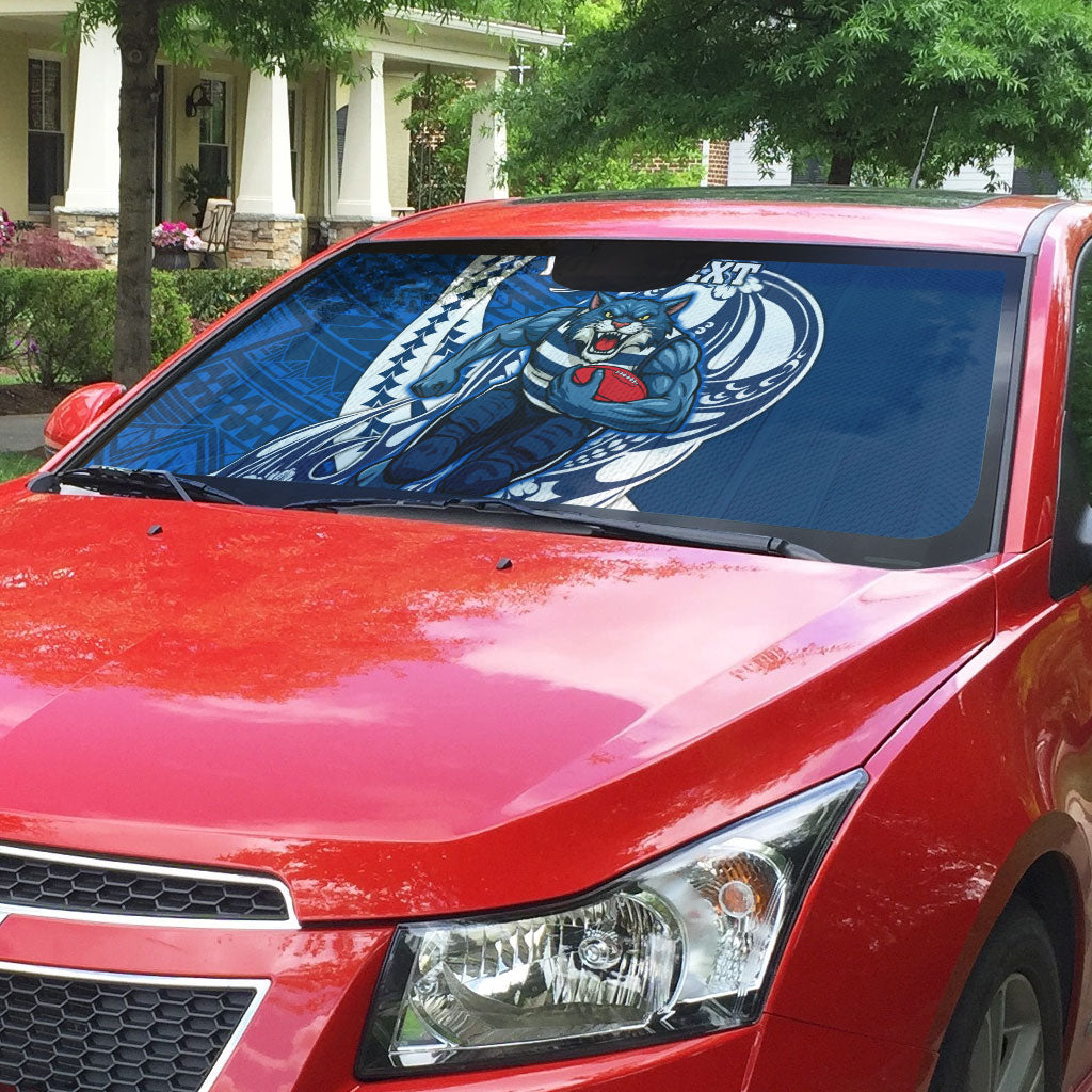 Personalized Geelong Cats Auto Sun Shade Polynesian Tribal Cat Mascot With Hibiscus Floral Art
