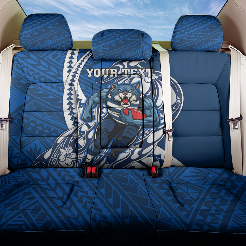 Personalized Geelong Cats Back Car Seat Cover Polynesian Tribal Cat Mascot With Hibiscus Floral Art