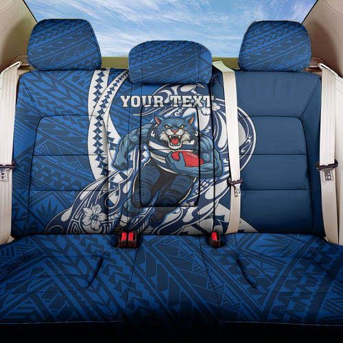 Personalized Geelong Cats Back Car Seat Cover Polynesian Tribal Cat Mascot With Hibiscus Floral Art